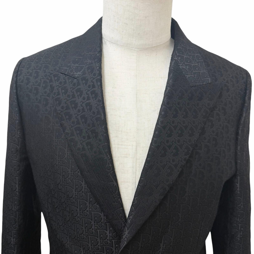Excellent DIOR tailored jacket Oblique pattern single black wool mens 46