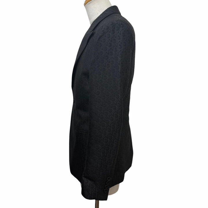 Excellent DIOR tailored jacket Oblique pattern single black wool mens 46