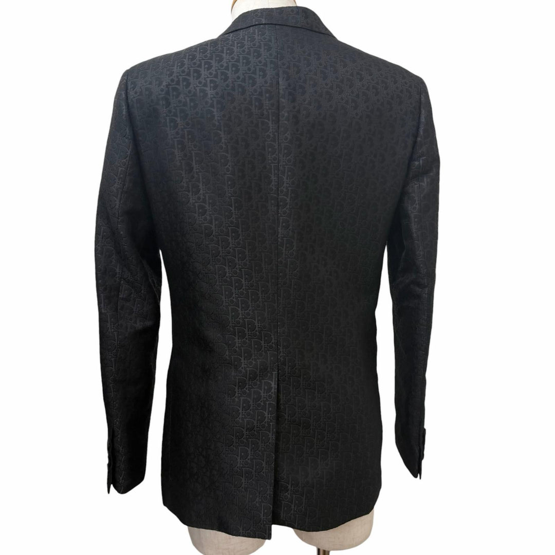 Excellent DIOR tailored jacket Oblique pattern single black wool mens 46