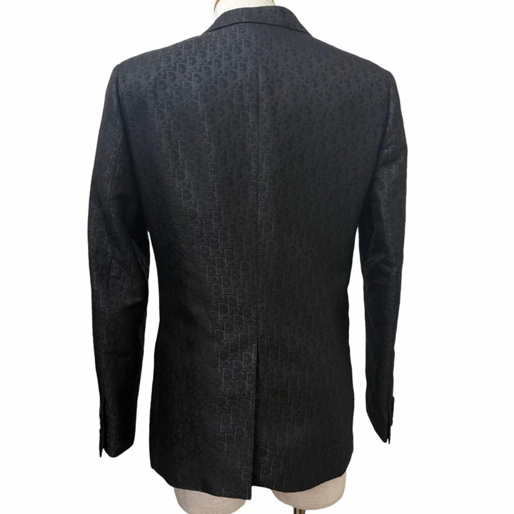 Excellent DIOR tailored jacket Oblique pattern single black wool mens 46
