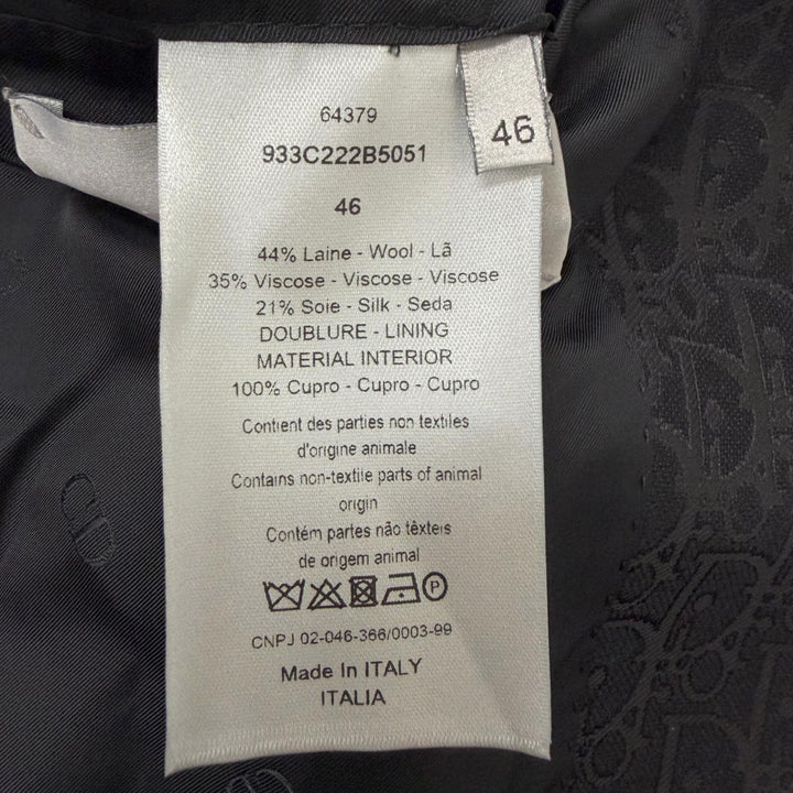 Excellent DIOR tailored jacket Oblique pattern single black wool mens 46
