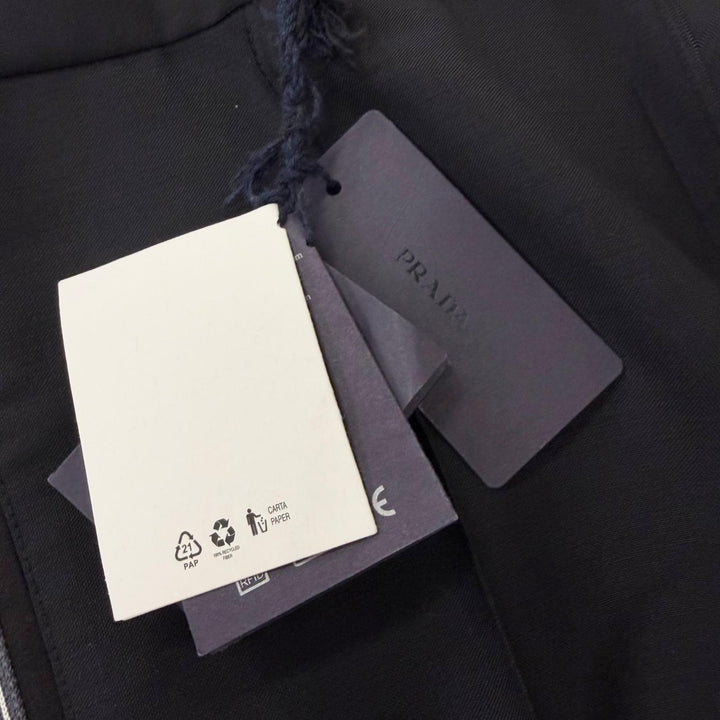 Pristine PRADA slacks Triangle logo, hem zipper, side stripe black mohair