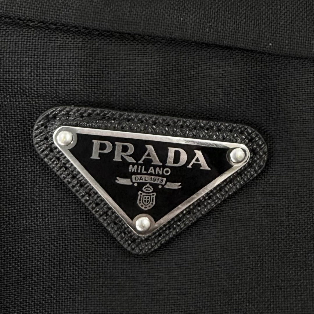 Pristine PRADA slacks Triangle logo, hem zipper, side stripe black mohair