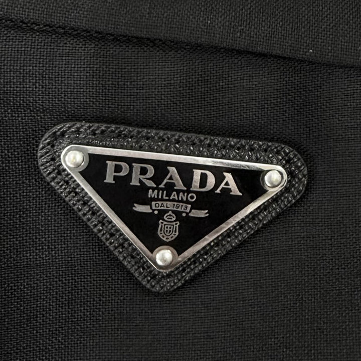 Pristine PRADA slacks Triangle logo, hem zipper, side stripe black mohair