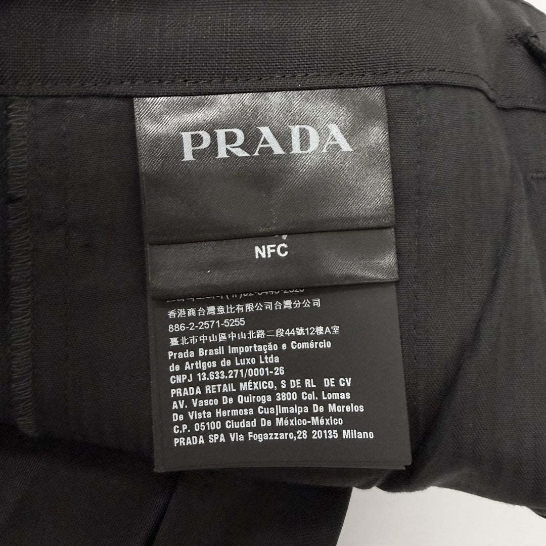 Pristine PRADA slacks Triangle logo, hem zipper, side stripe black mohair