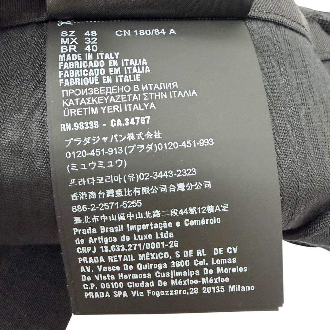 Pristine PRADA slacks Triangle logo, hem zipper, side stripe black mohair