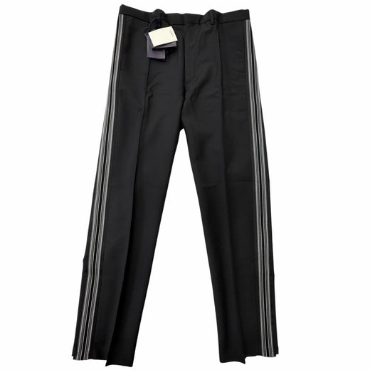 Pristine PRADA slacks Triangle logo, hem zipper, side stripe black mohair