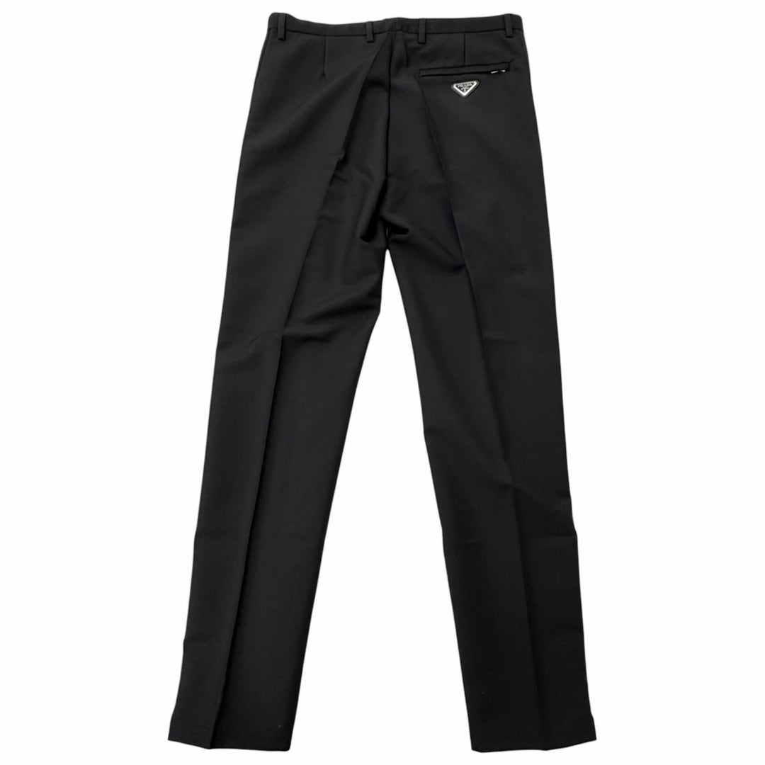 Pristine PRADA slacks Triangle logo, hem zipper, side stripe black mohair