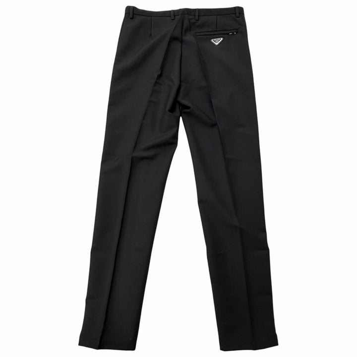 Pristine PRADA slacks Triangle logo, hem zipper, side stripe black mohair
