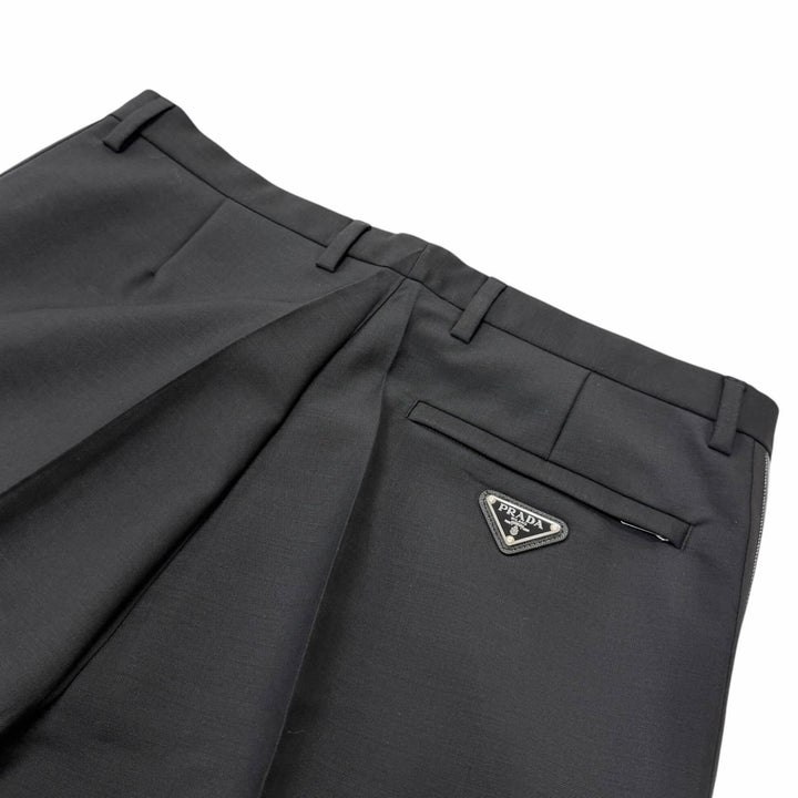 Pristine PRADA slacks Triangle logo, hem zipper, side stripe black mohair