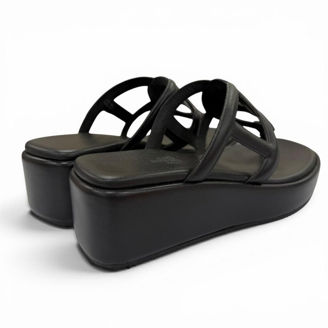 Excellent HERMES Sandals Gypsy Chaine d'Ancre platform leather shoes black 36
