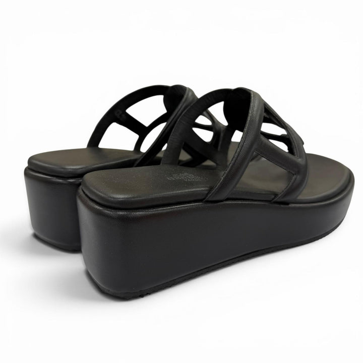 Excellent HERMES Sandals Gypsy Chaine d'Ancre platform leather shoes black 36
