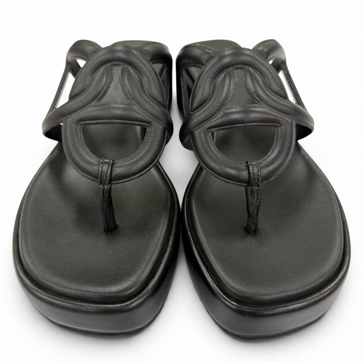 Excellent HERMES Sandals Gypsy Chaine d'Ancre platform leather shoes black 36