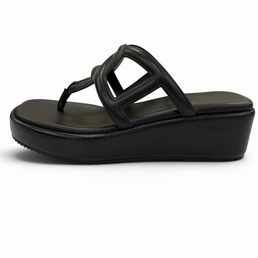 Excellent HERMES Sandals Gypsy Chaine d'Ancre platform leather shoes black 36