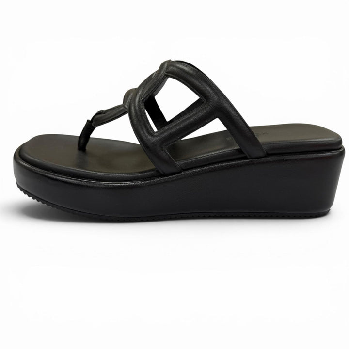 Excellent HERMES Sandals Gypsy Chaine d'Ancre platform leather shoes black 36