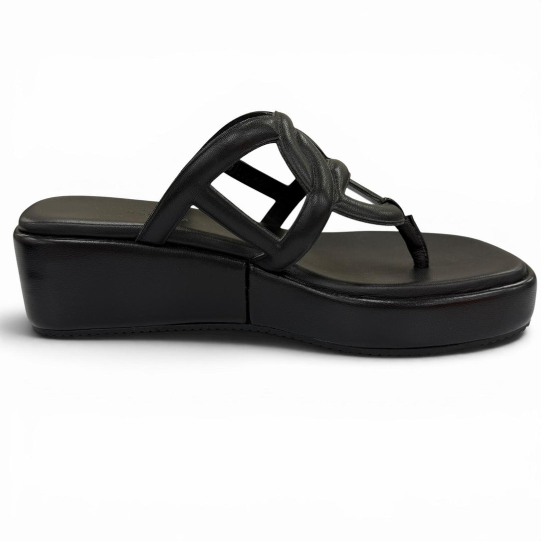 Excellent HERMES Sandals Gypsy Chaine d'Ancre platform leather shoes black 36