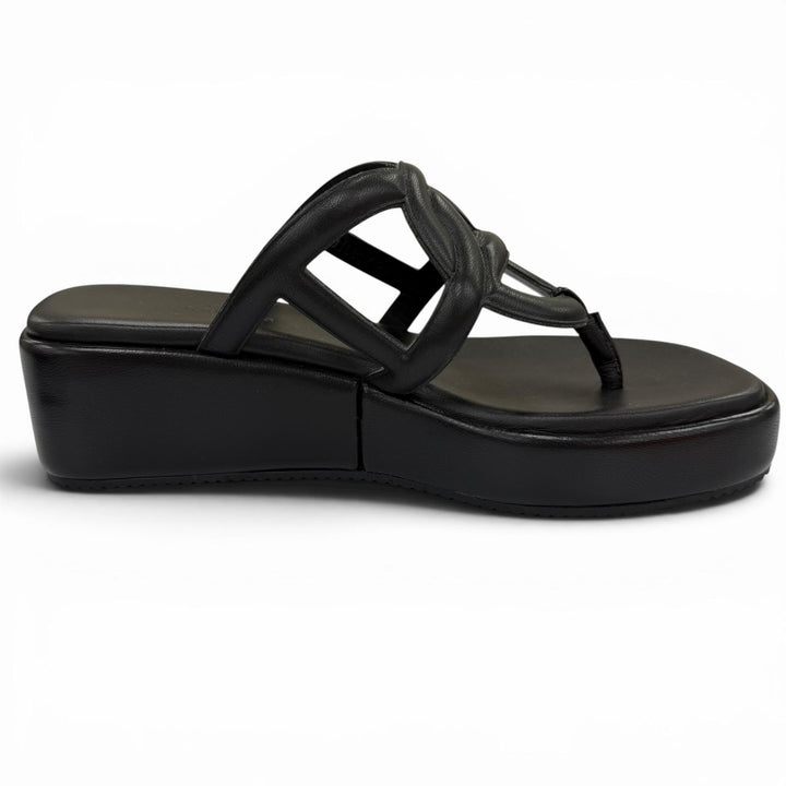 Excellent HERMES Sandals Gypsy Chaine d'Ancre platform leather shoes black 36