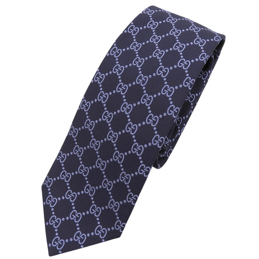 Excellent GUCCI tie GG pattern jacquard Navy silk mens