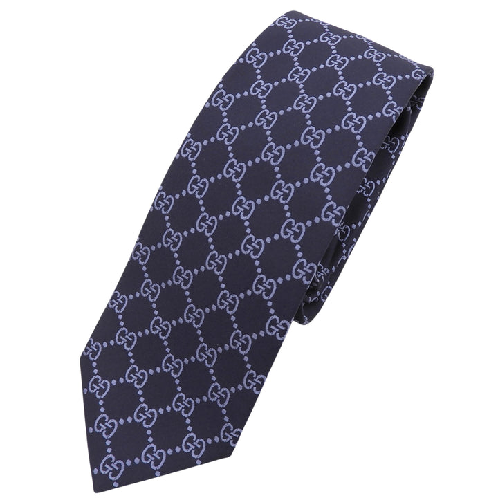 Excellent GUCCI tie GG pattern jacquard Navy silk mens