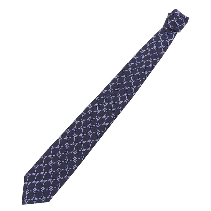 Excellent GUCCI tie GG pattern jacquard Navy silk mens