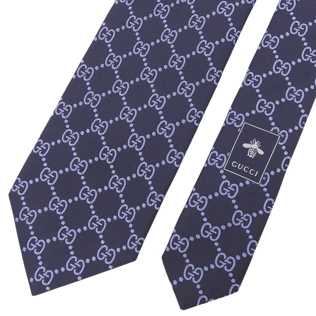 Excellent GUCCI tie GG pattern jacquard Navy silk mens