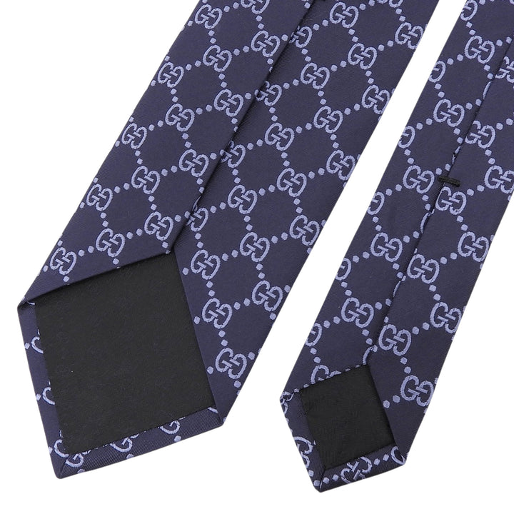 Excellent GUCCI tie GG pattern jacquard Navy silk mens