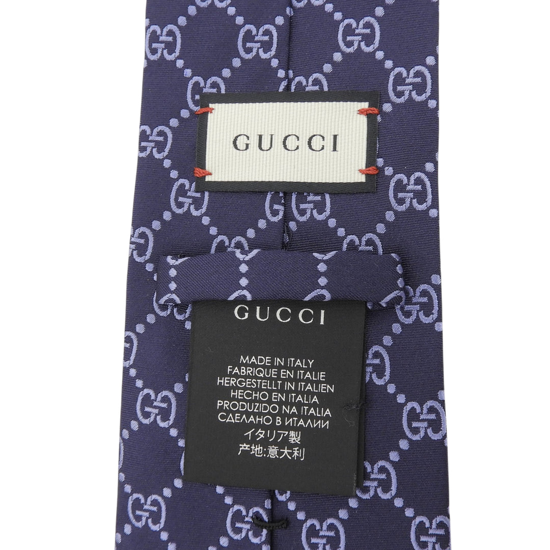Excellent GUCCI tie GG pattern jacquard Navy silk mens