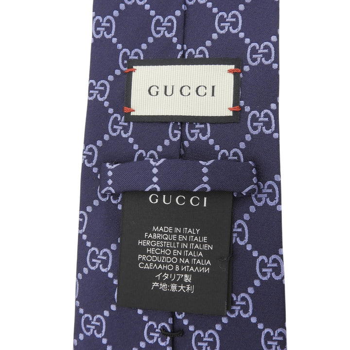 Excellent GUCCI tie GG pattern jacquard Navy silk mens