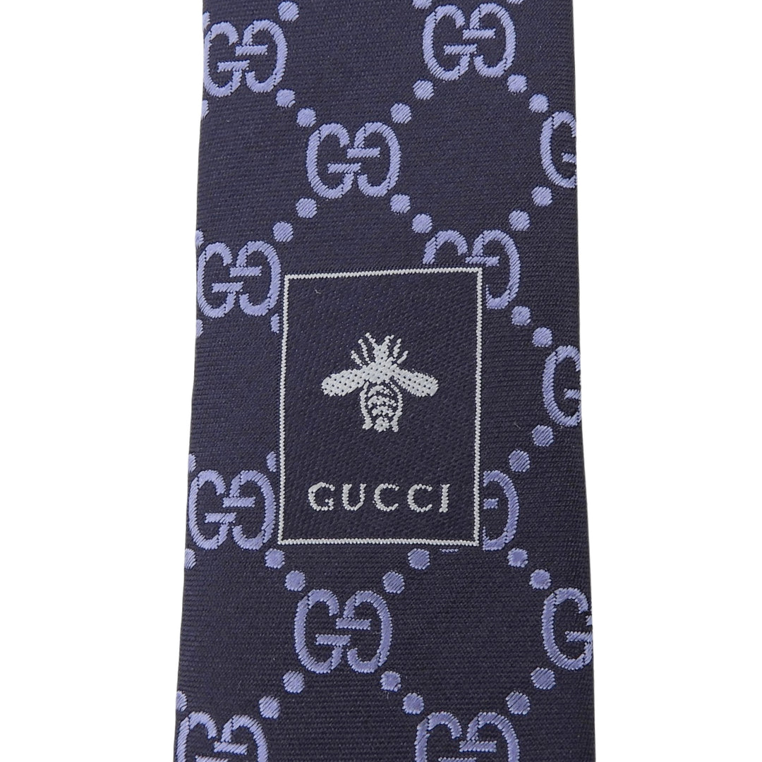 Excellent GUCCI tie GG pattern jacquard Navy silk mens