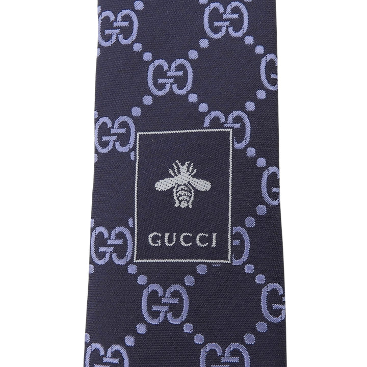Excellent GUCCI tie GG pattern jacquard Navy silk mens