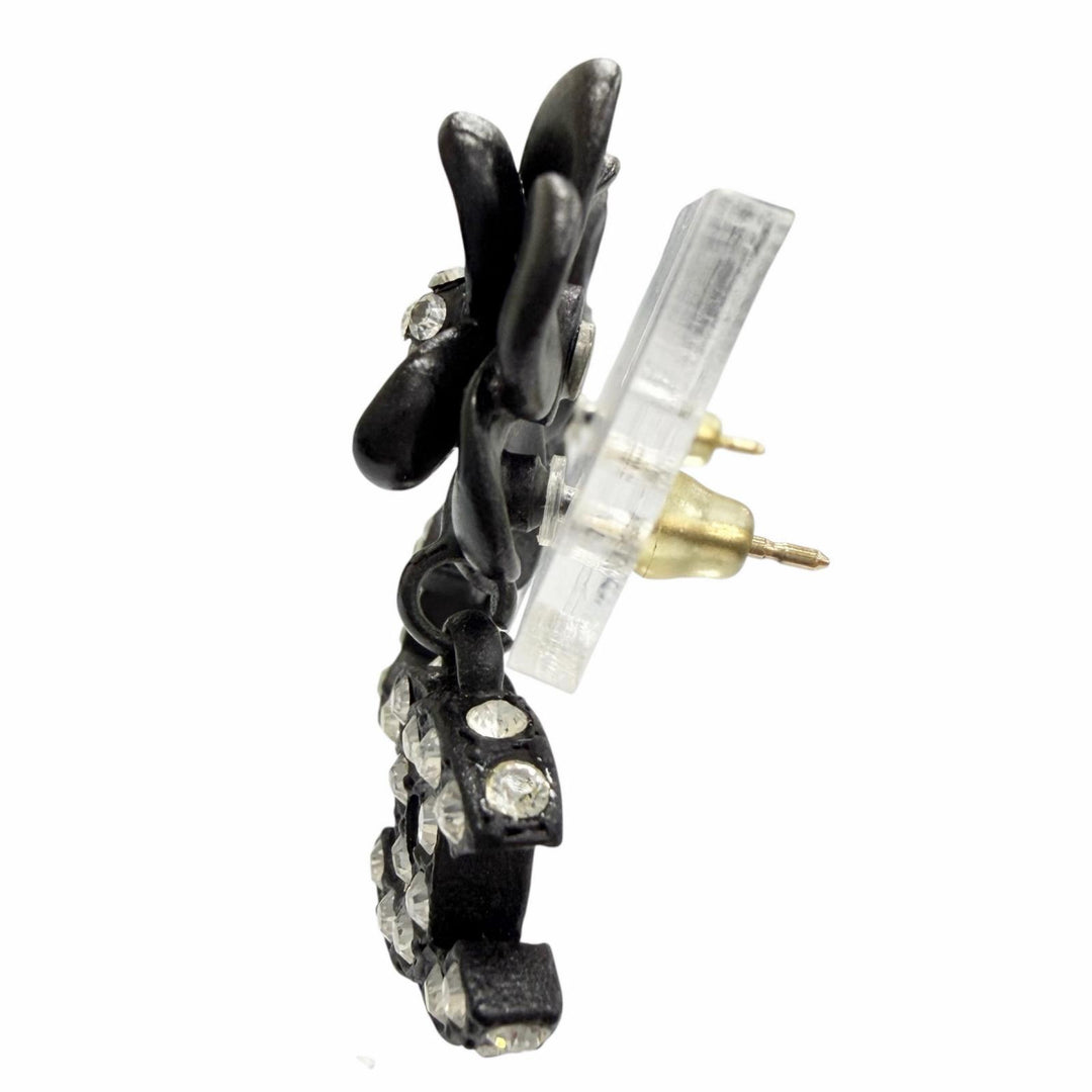 Great CHANEL Camellia COCO Mark Rhinestone Piercings (for both ears) black 02A