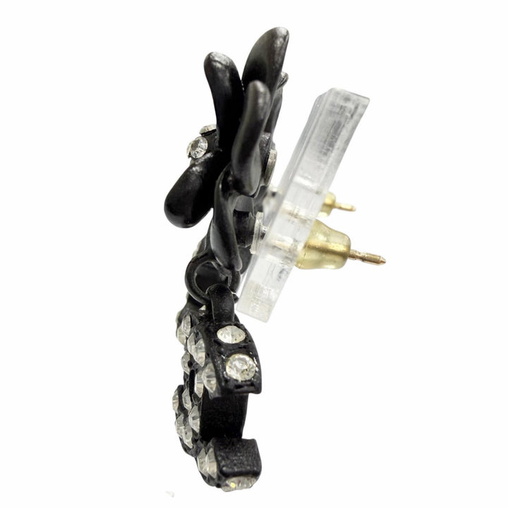 Great CHANEL Camellia COCO Mark Rhinestone Piercings (for both ears) black 02A