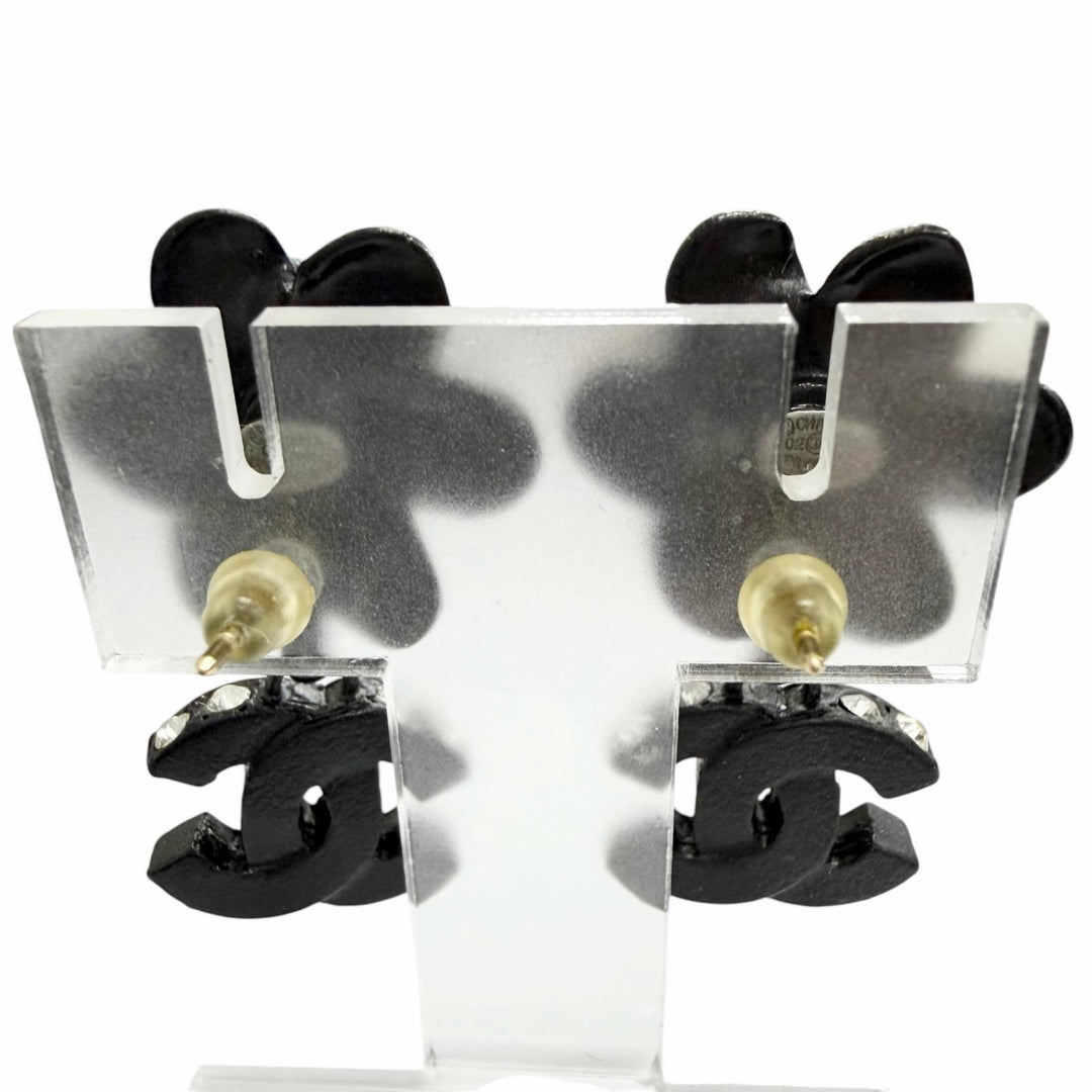 Great CHANEL Camellia COCO Mark Rhinestone Piercings (for both ears) black 02A