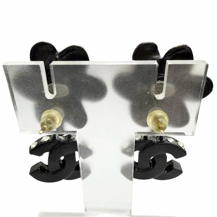 Great CHANEL Camellia COCO Mark Rhinestone Piercings (for both ears) black 02A