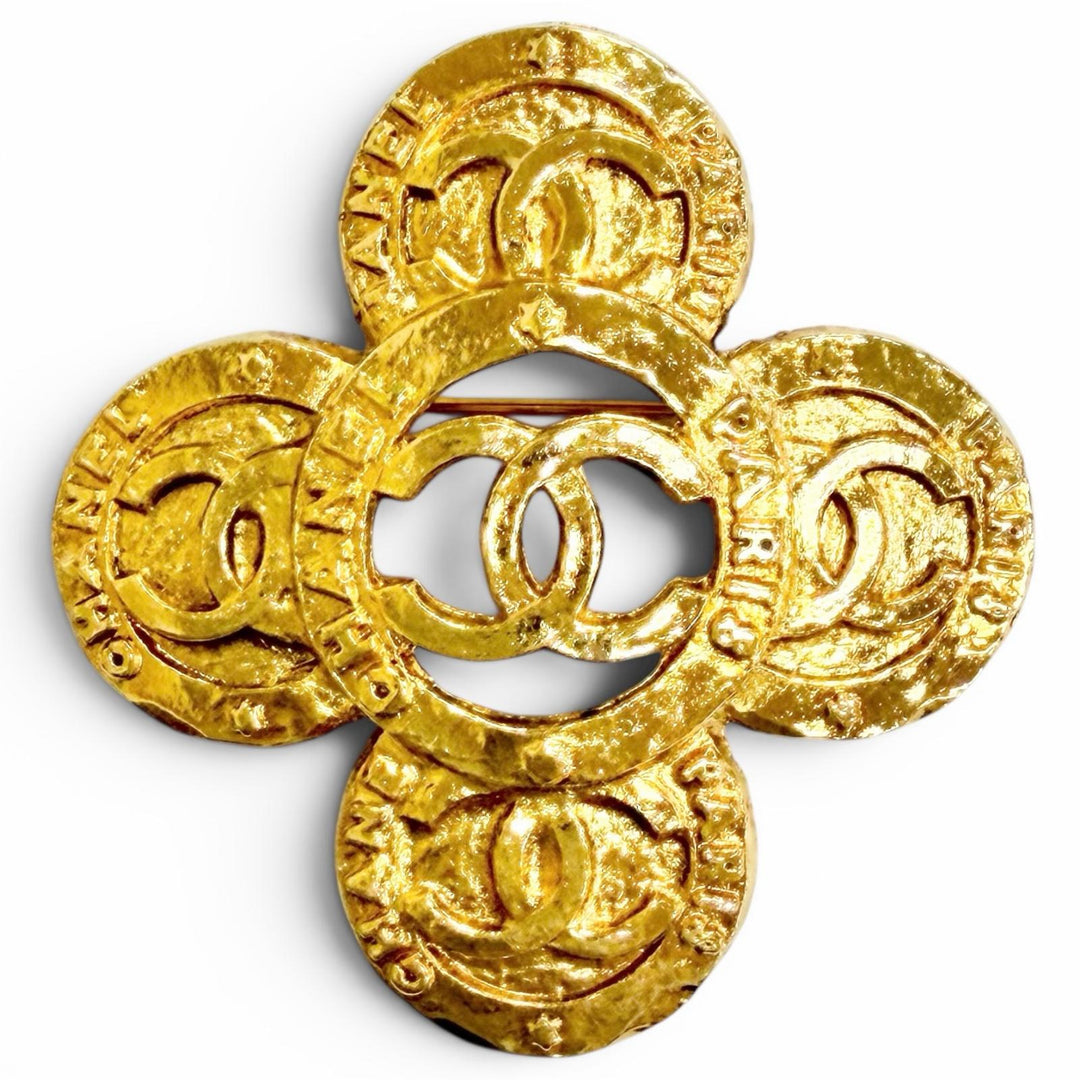 Excellent CHANEL Brooch COCO Mark Flower motif gold Women 28