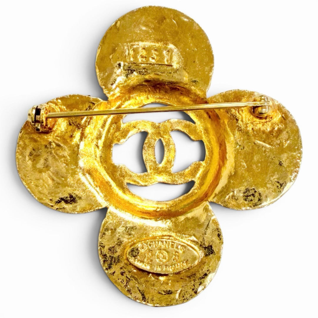 Excellent CHANEL Brooch COCO Mark Flower motif gold Women 28