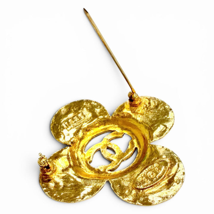 Excellent CHANEL Brooch COCO Mark Flower motif gold Women 28