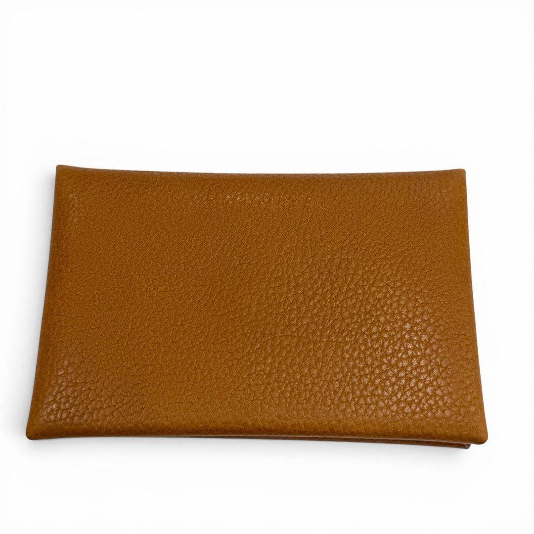 Pristine HERMES Card Case Calvi Bifold Wallet Coin case Brown Epsom Leather mens