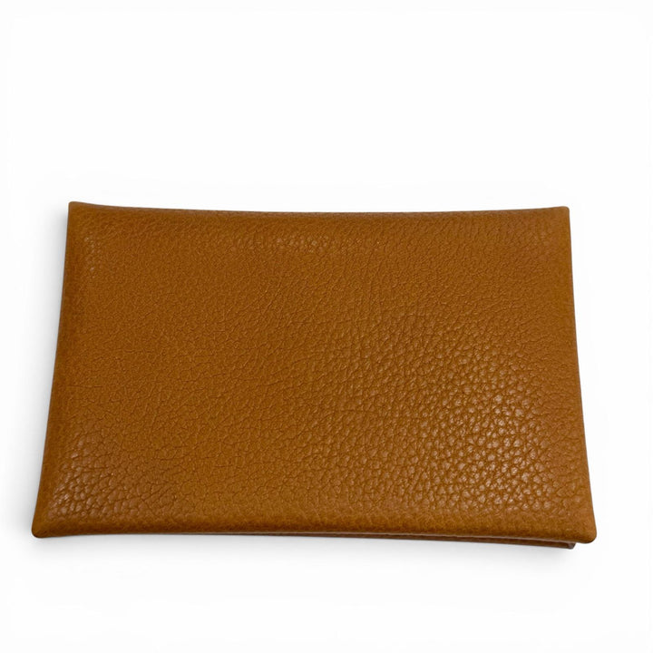 Pristine HERMES Card Case Calvi Bifold Wallet Coin case Brown Epsom Leather mens