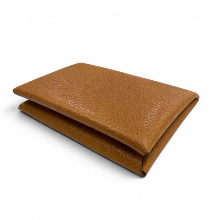 Pristine HERMES Card Case Calvi Bifold Wallet Coin case Brown Epsom Leather mens