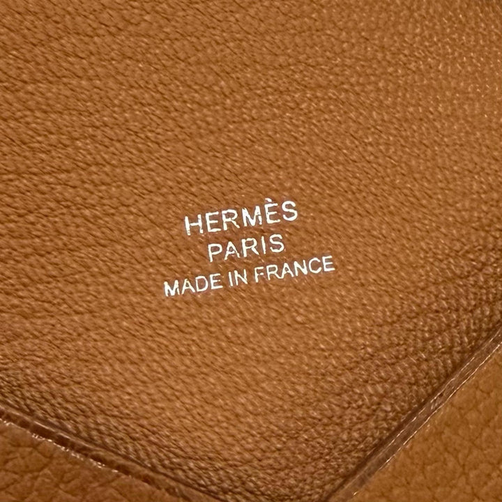 Pristine HERMES Card Case Calvi Bifold Wallet Coin case Brown Epsom Leather mens