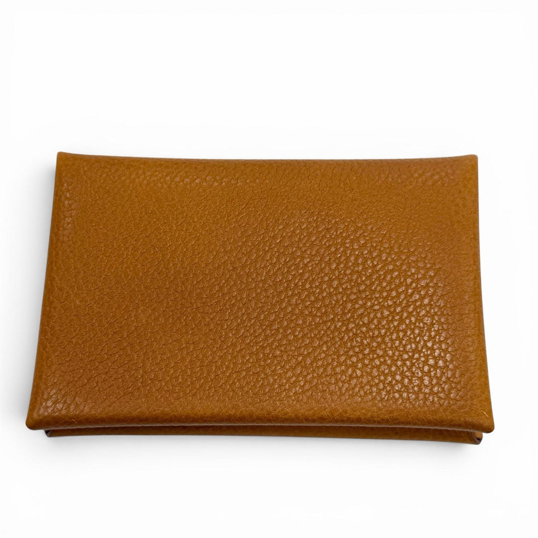 Pristine HERMES Card Case Calvi Bifold Wallet Coin case Brown Epsom Leather mens