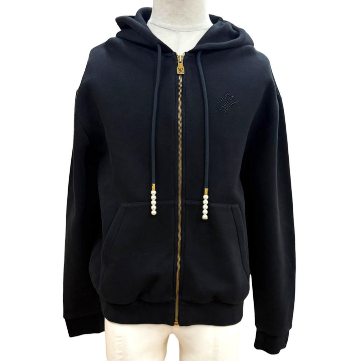 Great LOUIS VUITTON hoodie Embroidered Zip Jersey Hoodie black cotton mens M