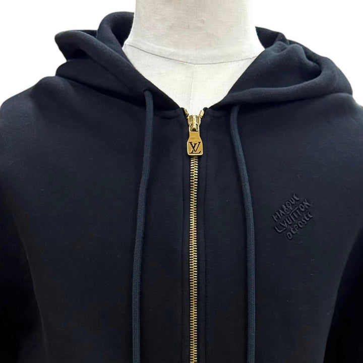 Great LOUIS VUITTON hoodie Embroidered Zip Jersey Hoodie black cotton mens M