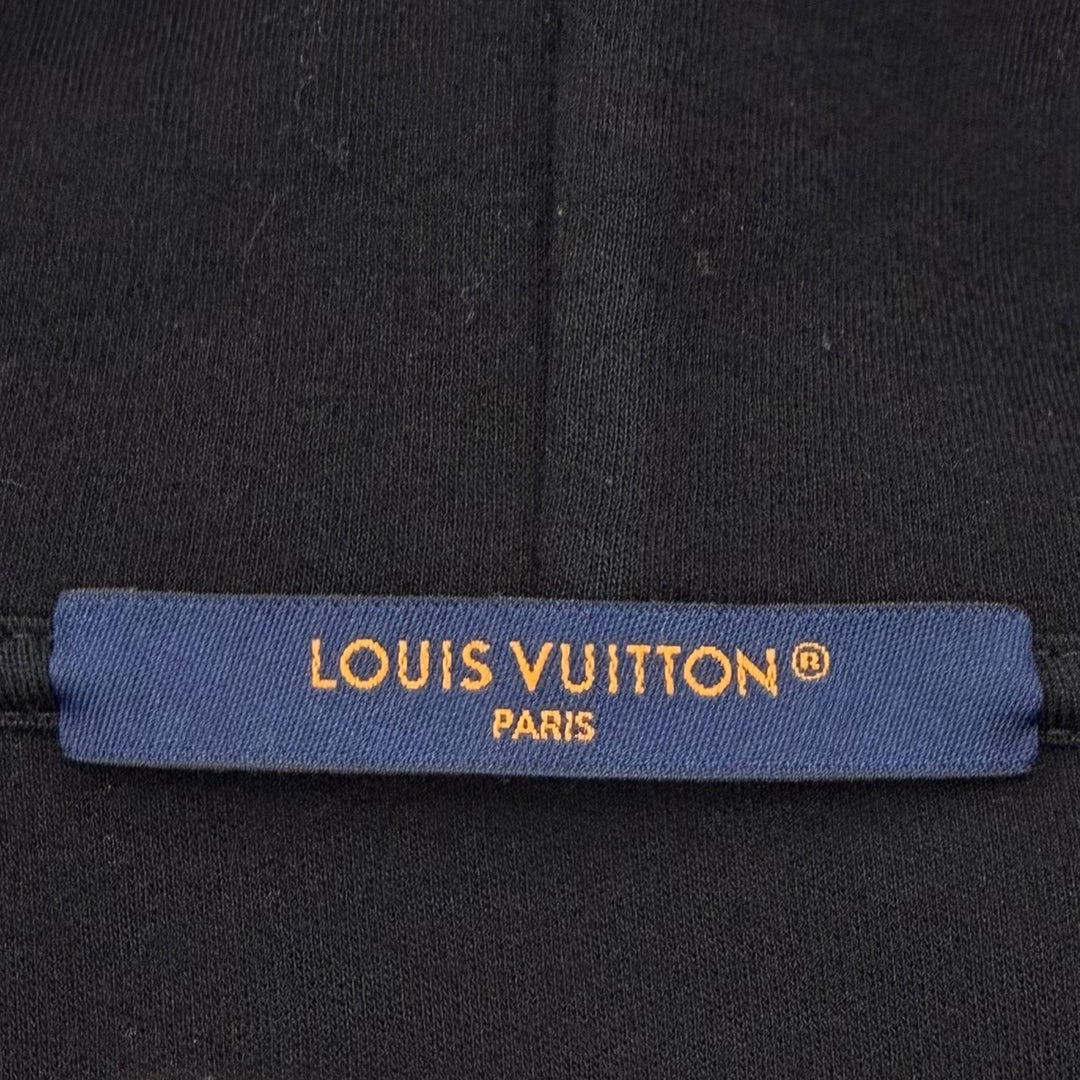 Great LOUIS VUITTON hoodie Embroidered Zip Jersey Hoodie black cotton mens M