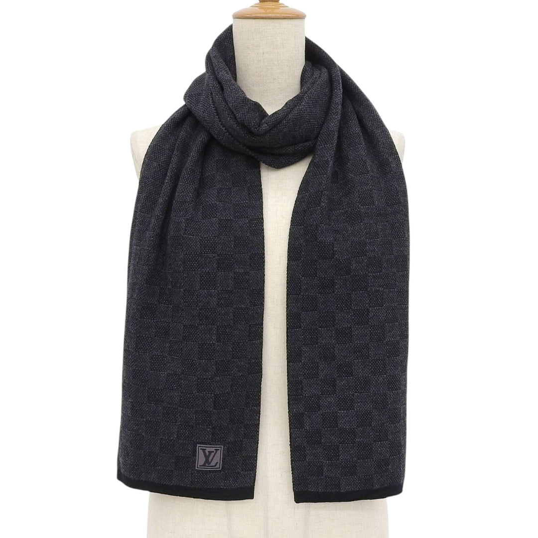 Excellent LOUIS VUITTON Scarf Escalp Petit Damier Graphite wool mens M70028
