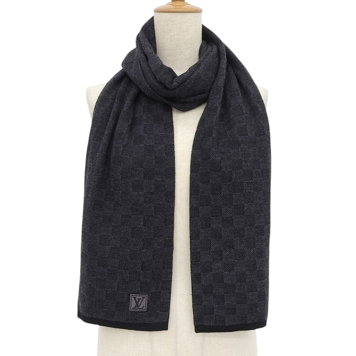 Excellent LOUIS VUITTON Scarf Escalp Petit Damier Graphite wool mens M70028