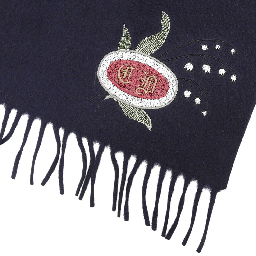 Pristine DIOR Scarf CD logo embroidery with fringe cashmere 24E003A0740