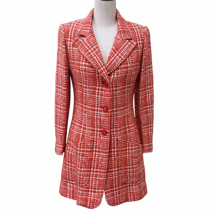 Excellent CHANEL coat COCO Mark Button Tweed Red series wool Women 36 97P P07620