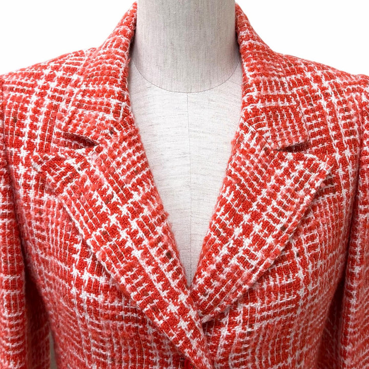 Excellent CHANEL coat COCO Mark Button Tweed Red series wool Women 36 97P P07620